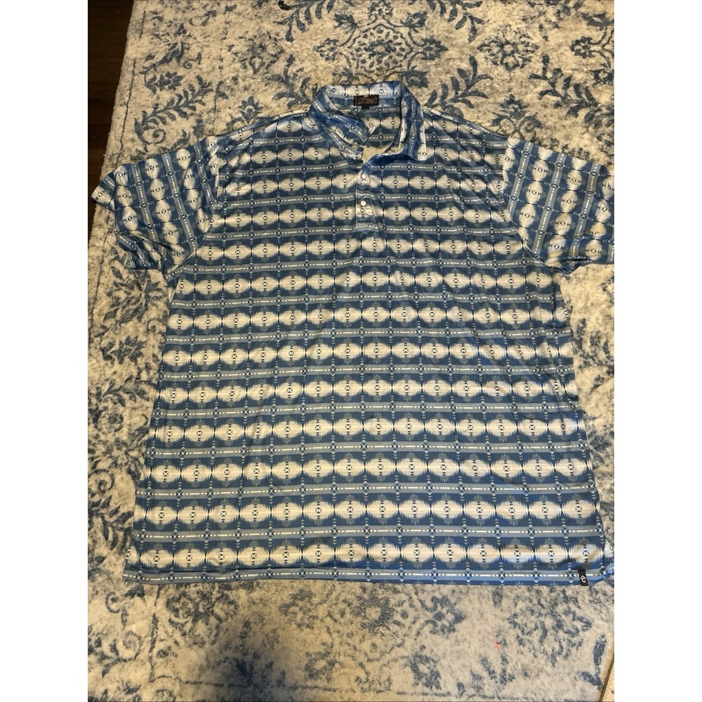 Rafter C Pearl Snap Men's 3XL Southwestern Soft White Blue Polo Shirt